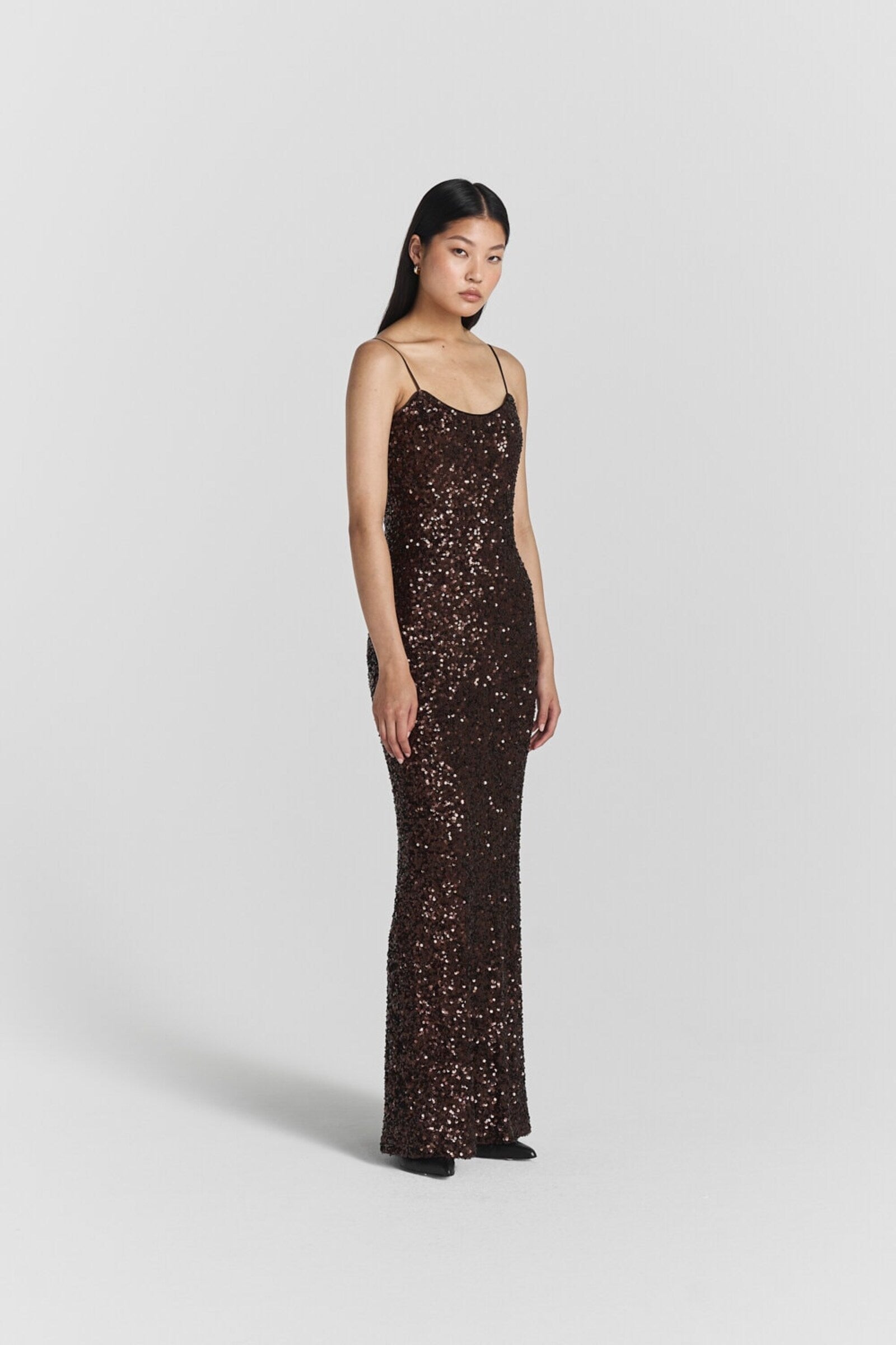 Gertrude Sequin Maxi Dress Rich Brown – Scandi Select