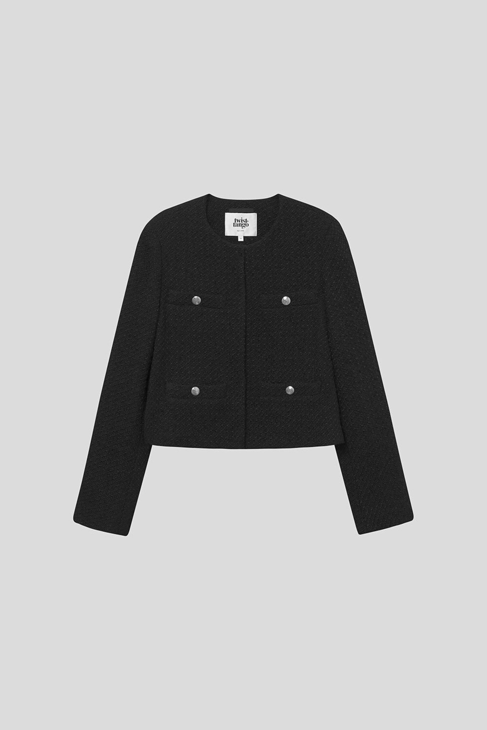 【美品】Na.e ナエ　Novel Tweed Vest_black Chanel Black Sequined Tweed Cropped Evening Jacket Size 6/38